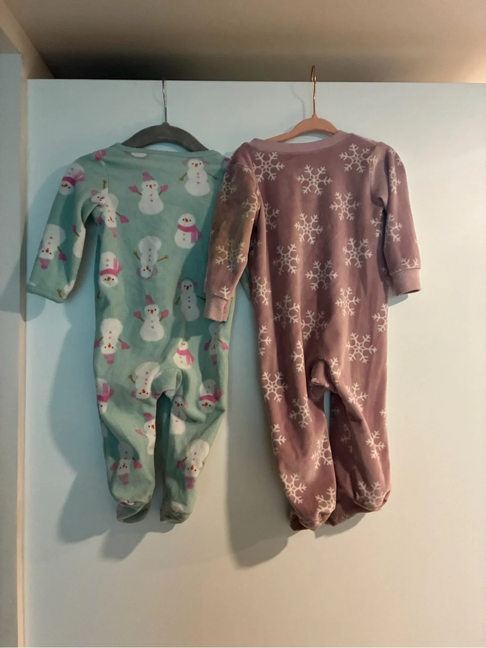 Carter's Mint Green Snowman & Mauve Snowflake Fleece Footed Pajamas